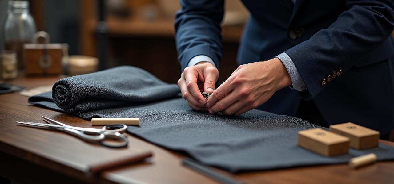 職人が手作業でスーツを仕立てている作業場